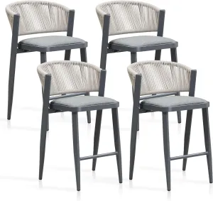 PURPLE LEAF Counter Height Bar Stool Set of 2 Patio Bar Stools Modern Bar Height Stools Wicker Barstools for Kitchen Island Gray Island Chair