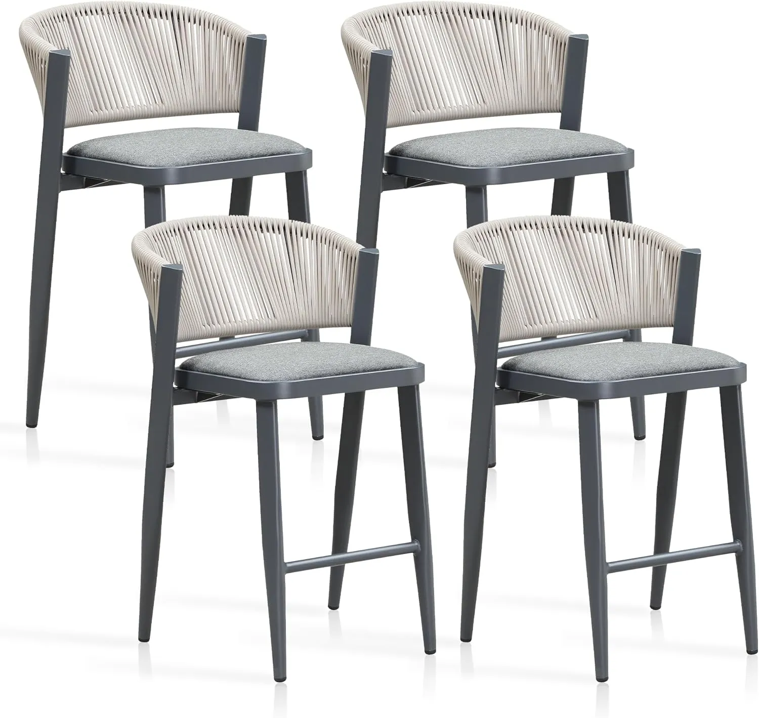 PURPLE LEAF Counter Height Bar Stool Set of 2 Patio Bar Stools Modern Bar Height Stools Wicker Barstools for Kitchen Island Gray Island Chair