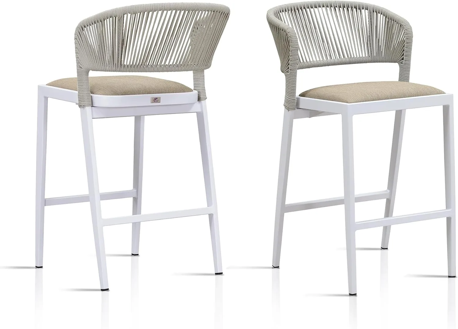 PURPLE LEAF Counter Height Bar Stool Set of 2 Woven Bar Height Stools Kitchen Island White Counter Stool