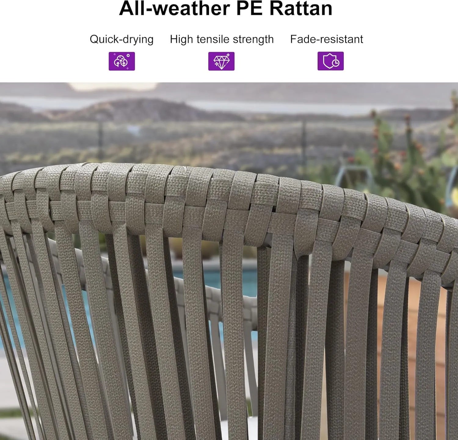 PURPLE LEAF Outdoor Bar Height Stools Set of 4 Patio Metal Modern Wicker Bar Chairs Woven Aluminum Barstools with Back and Cushions for Balcony Garden Indoor Kitchen Poolside Light Gray