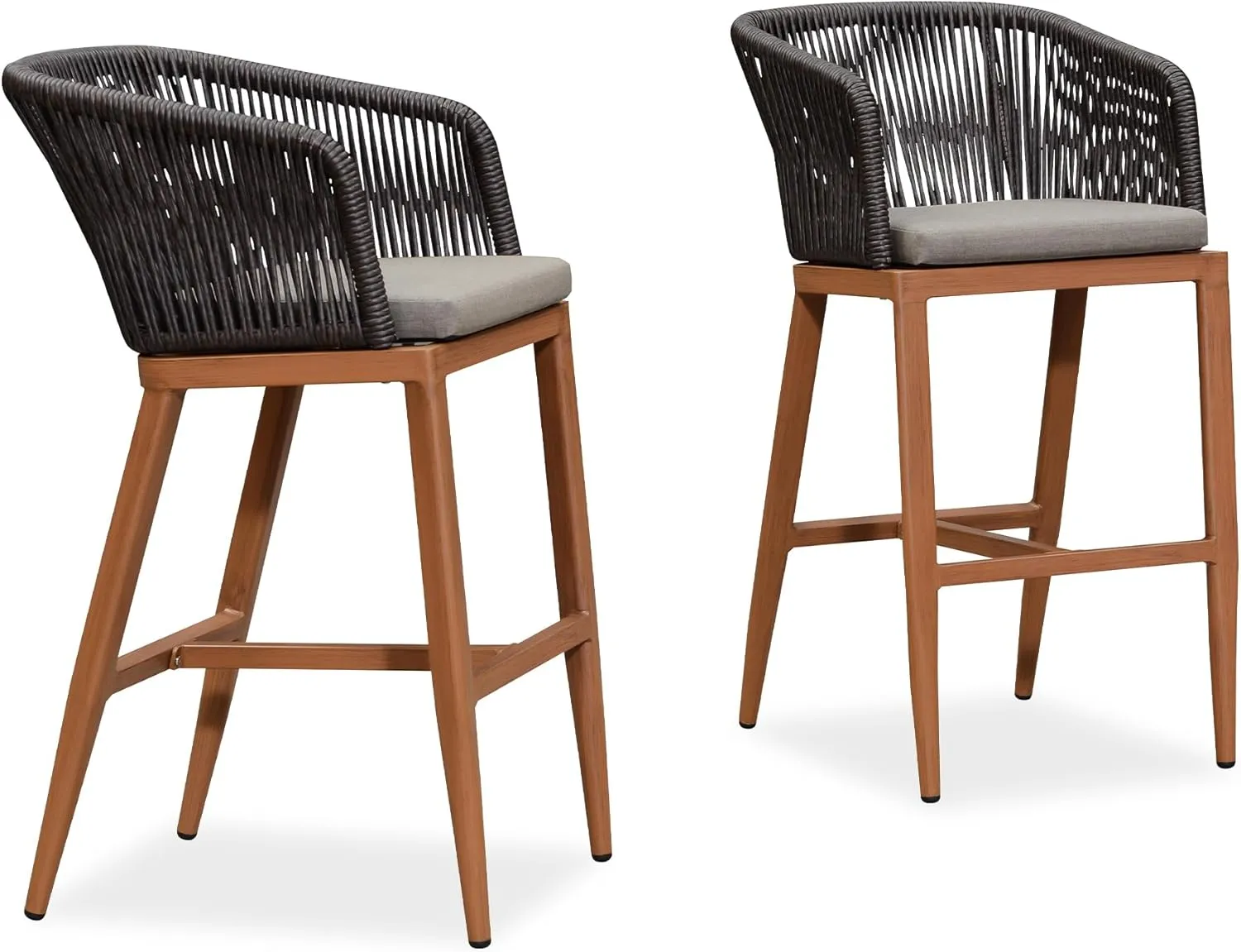 PURPLE LEAF Outdoor Bar Stool Set of 2 Rattan Wicker Patio Stool Bar Height Stool Bar Chairs Aluminum Barstool for Island Lawn Kitchen Brown