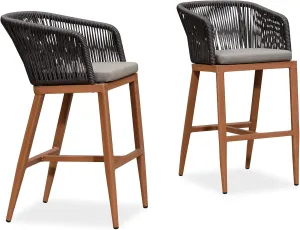 PURPLE LEAF Outdoor Bar Stool Set of 2 Rattan Wicker Patio Stool Bar Height Stool Bar Chairs Aluminum Barstool for Island Lawn Kitchen Brown