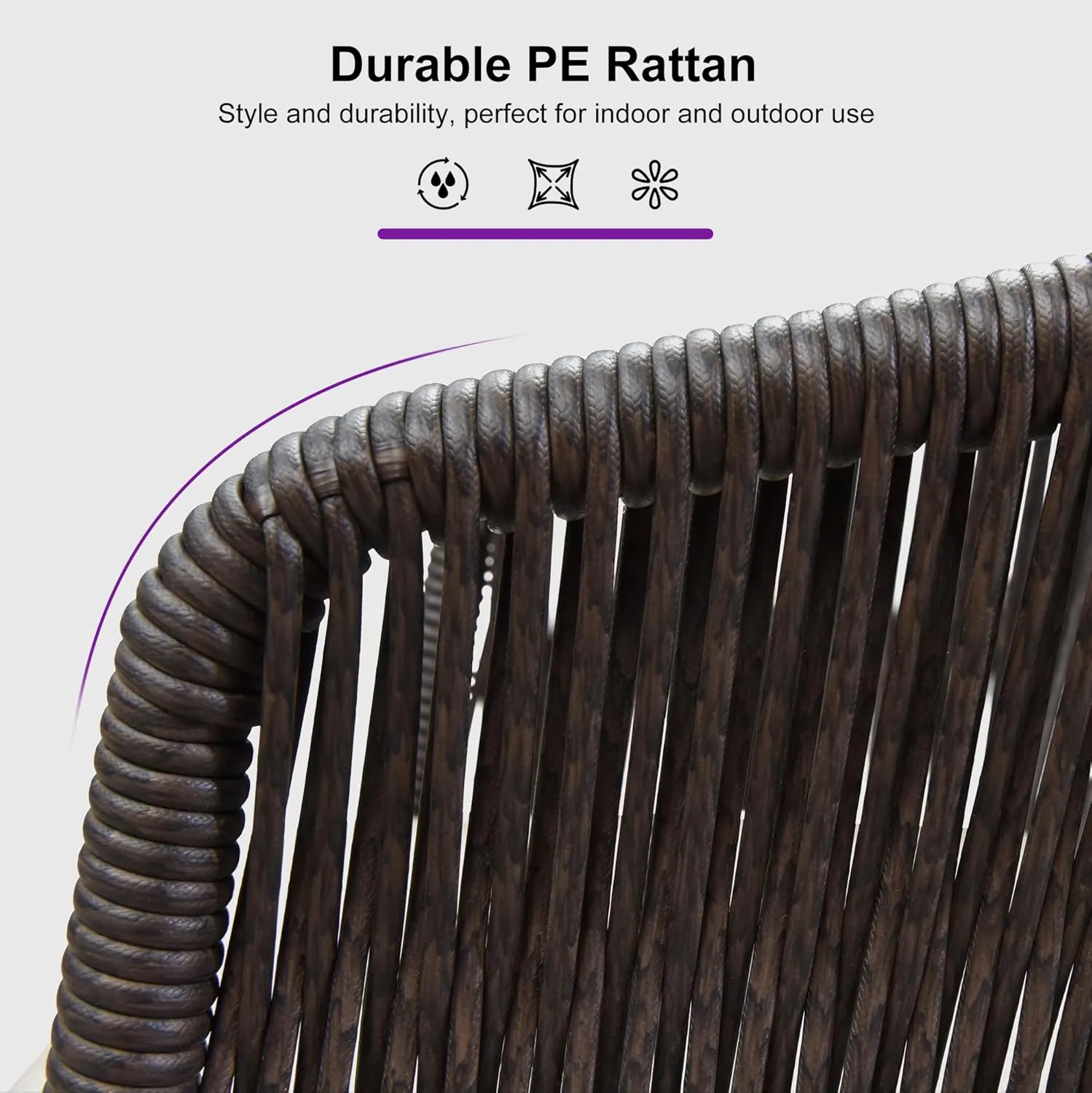 PURPLE LEAF Outdoor Bar Stool Set of 2 Rattan Wicker Patio Stool Bar Height Stool Bar Chairs Aluminum Barstool for Island Lawn Kitchen Brown