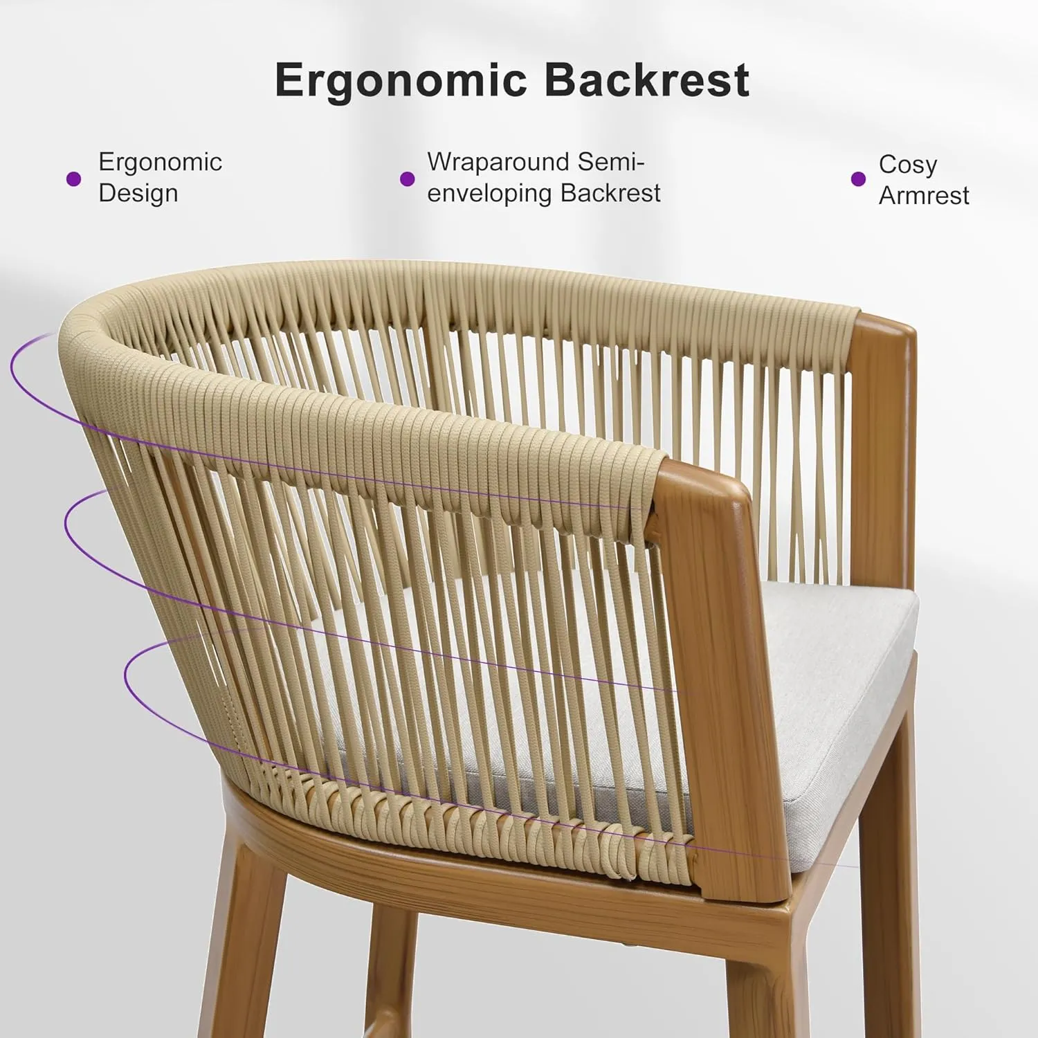 PURPLE LEAF Outdoor Bar Stools Set of 2 Wicker Bar Height Stool Bar Chairs Aluminum Barstool for Outdoor or Indoor Garden Balcony Lawn Teak