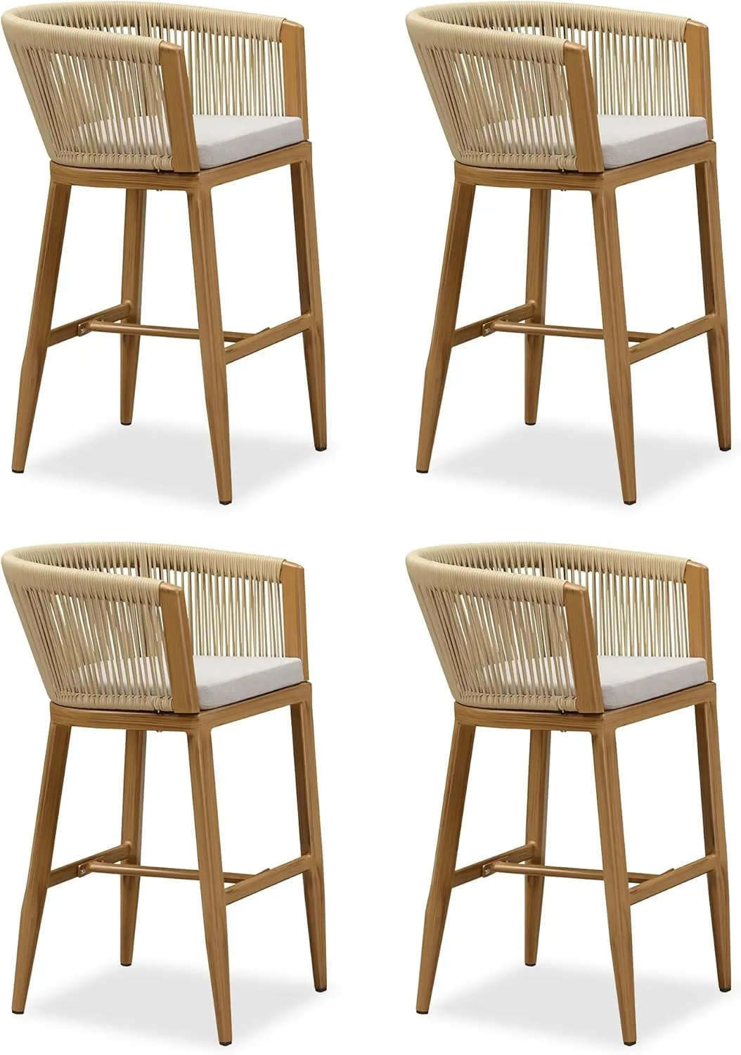 PURPLE LEAF Outdoor Bar Stools Set of 2 Wicker Bar Height Stool Bar Chairs Aluminum Barstool for Outdoor or Indoor Garden Balcony Lawn Teak