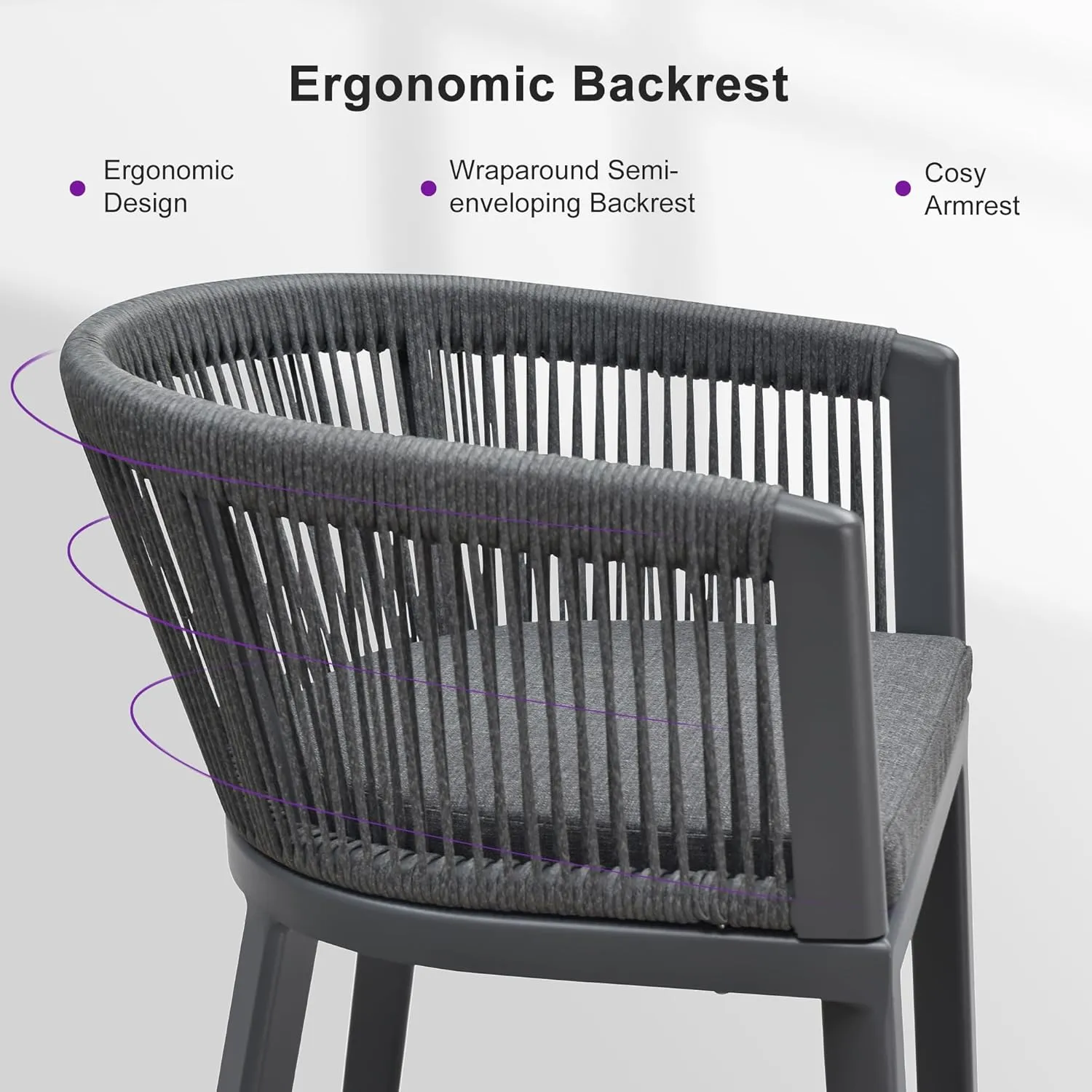 PURPLE LEAF Outdoor Bar Stools Set of 2 Wicker Bar Height Stool Bar Chairs Aluminum Barstool for Outdoor or Indoor Kitchen Balcony Lawn Grey