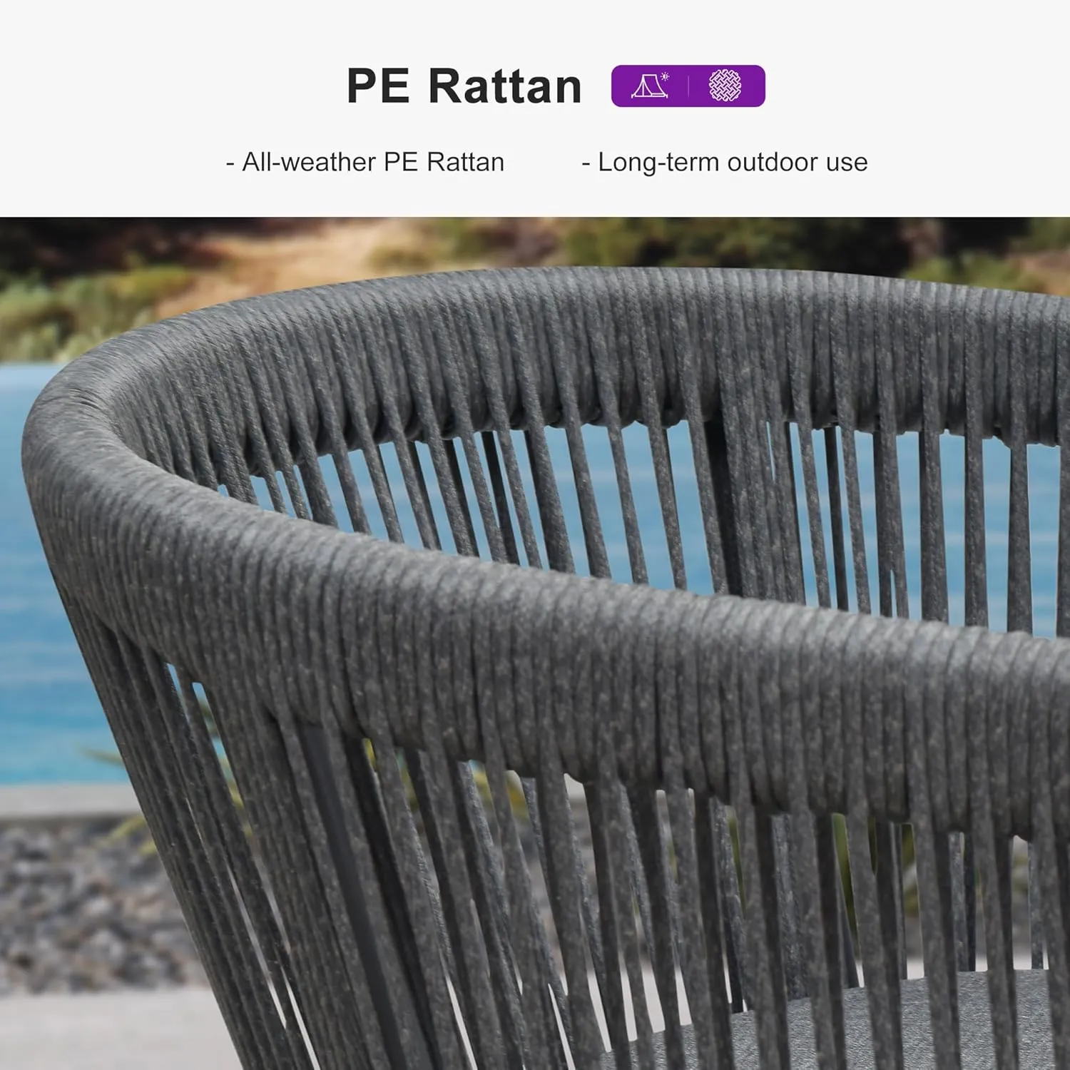 PURPLE LEAF Outdoor Bar Stools Set of 2 Wicker Bar Height Stool Bar Chairs Aluminum Barstool for Outdoor or Indoor Kitchen Balcony Lawn Grey