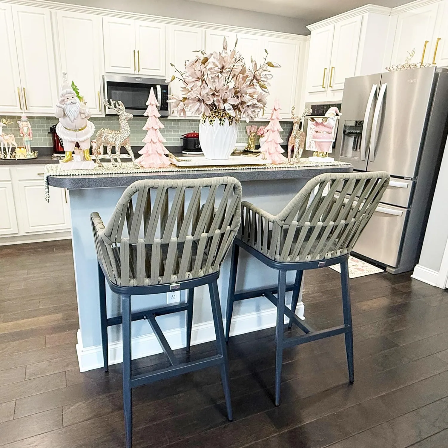 PURPLE LEAF Outdoor Counter Height Bar Stool Set of 2 Metal Barstools with Backrest Bar Height Patio Chairs Kitchen Stools for Island Dark Grey Bar Counter Stools