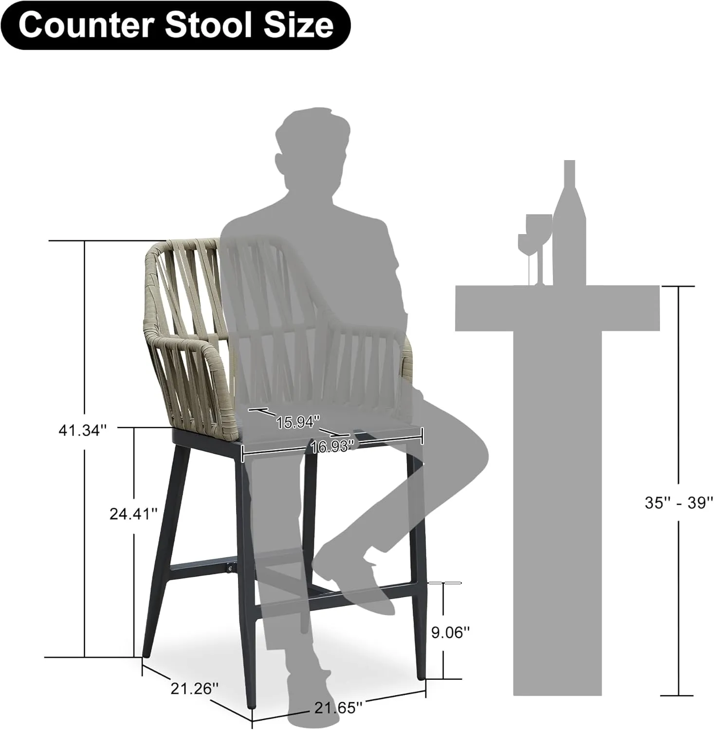 PURPLE LEAF Outdoor Counter Height Bar Stool Set of 2 Metal Barstools with Backrest Bar Height Patio Chairs Kitchen Stools for Island Dark Grey Bar Counter Stools