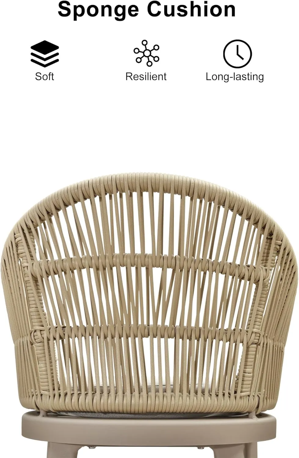 PURPLE LEAF Outdoor Counter Height Bar Stools Set of 4 Patio Metal Modern Wicker Rattan Bar Chairs Woven Aluminum Barstools with Back and Cushions for Balcony Garden Indoor Kitchen Outside Champagne