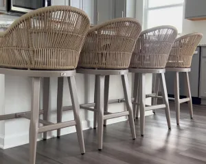 PURPLE LEAF Outdoor Counter Height Bar Stools Set of 4 Patio Metal Modern Wicker Rattan Bar Chairs Woven Aluminum Barstools with Back and Cushions for Balcony Garden Indoor Kitchen Outside Champagne