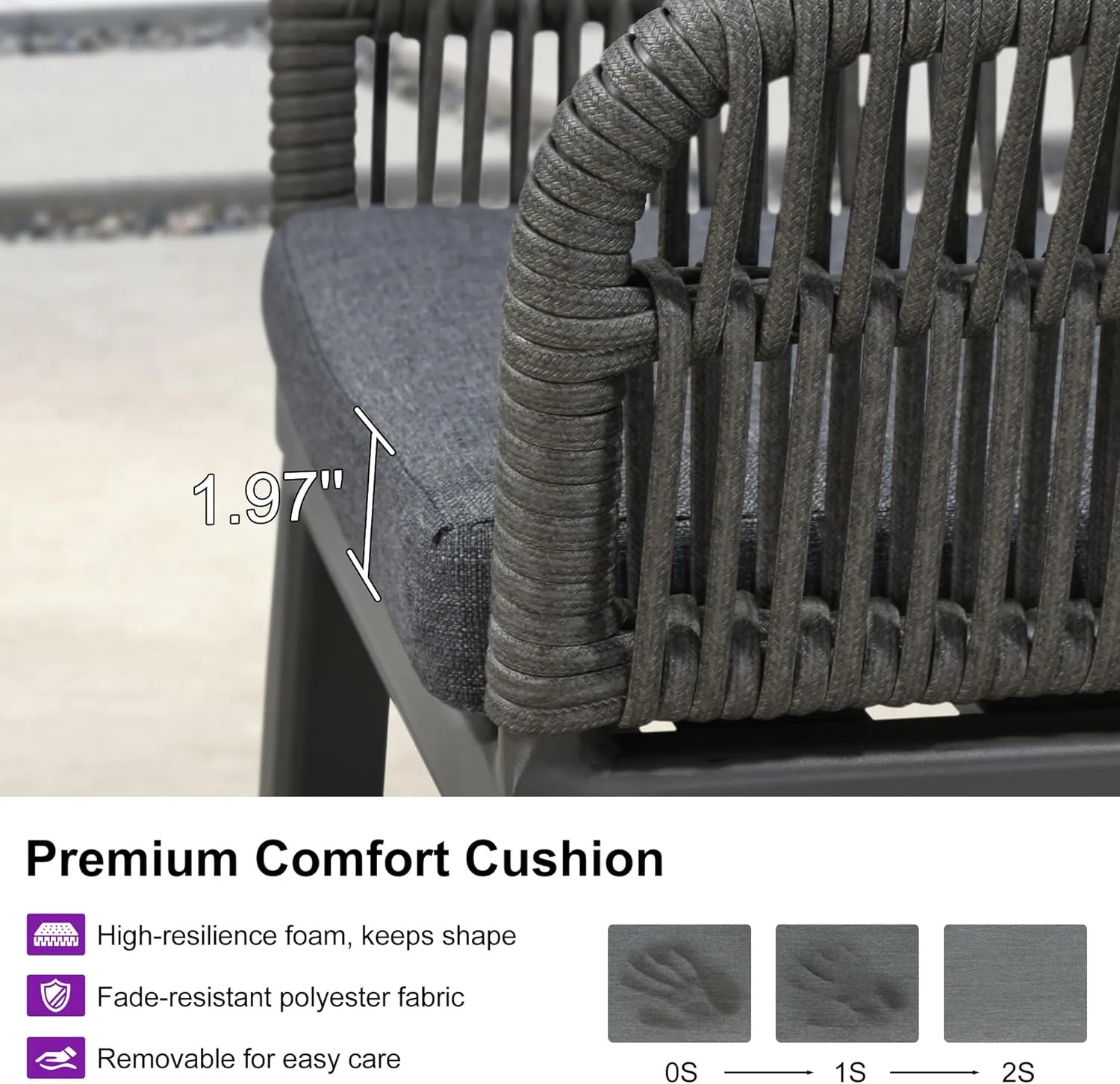 PURPLE LEAF Outdoor Counter Height Bar Stools Set of 4 Patio Metal Modern Wicker Rattan Bar Chairs Woven Aluminum Barstools with Back and Cushions for Balcony Garden Indoor Kitchen Outside Slate Gray