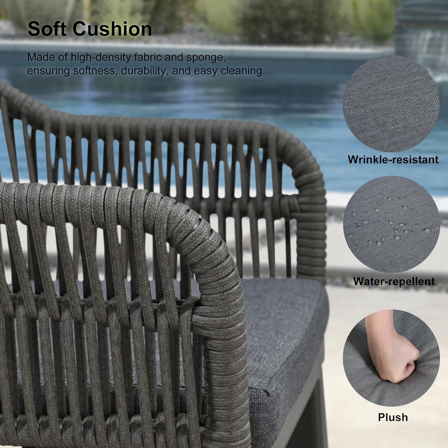 PURPLE LEAF Outdoor Counter Height Bar Stools Set of 4 Patio Metal Modern Wicker Rattan Bar Chairs Woven Aluminum Barstools with Back and Cushions for Balcony Garden Indoor Kitchen Outside Slate Gray