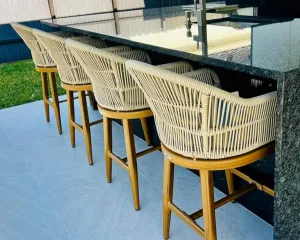 PURPLE LEAF Outdoor Counter Height Bar Stools Set of 4 Patio Metal Modern Wicker Rattan Bar Chairs Woven Aluminum Barstools with Back and Cushions for Balcony Garden Indoor Kitchen Outside Teak