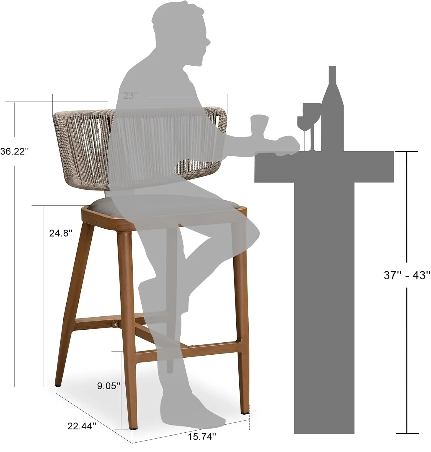 PURPLE LEAF Outdoor Counter Height Stools Set for 4 Patio All-Weather Rattan Bar Chairs Modern Aluminum Cushioned Barstools with Back for Balcony Garden Kitchen Indoor, Teak