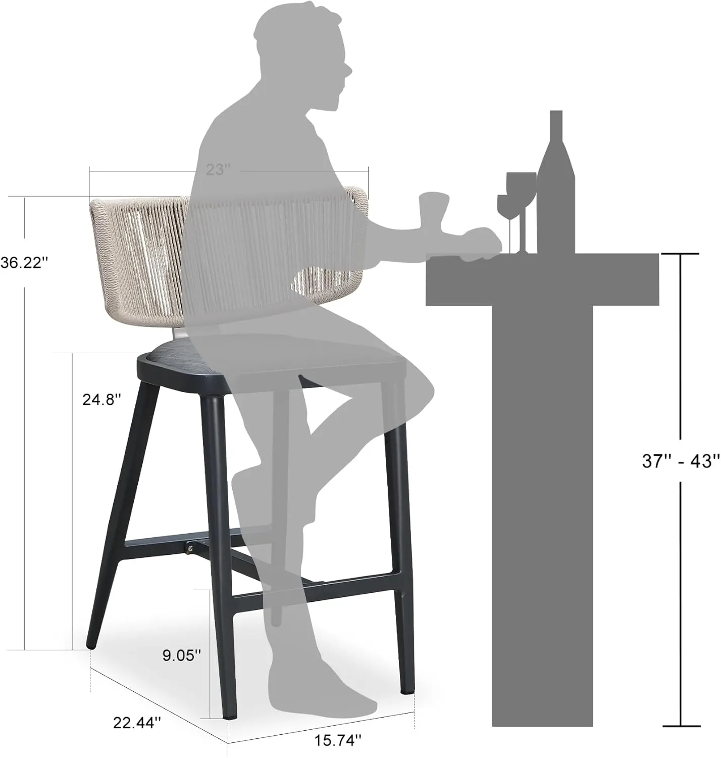 PURPLE LEAF Outdoor Counter Height Stools Set of 2 Patio All-Weather Rattan Bar Chairs Modern Aluminum Cushioned Barstools with Back for Balcony Garden Kitchen Indoor, Grey