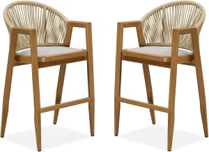 PURPLE LEAF Outdoor Wicker Bar Stool Set of 4 - Rattan Height Chairs, Aluminum Barstool for Patio, Kitchen Island, Lawn, Teak