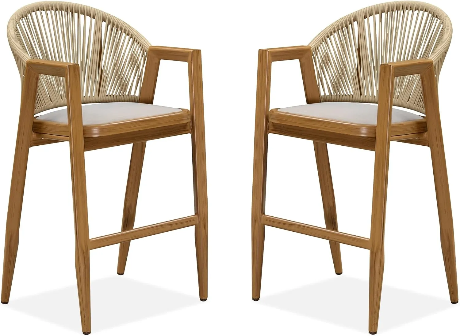 PURPLE LEAF Outdoor Wicker Bar Stool Set of 4 - Rattan Height Chairs, Aluminum Barstool for Patio, Kitchen Island, Lawn, Teak