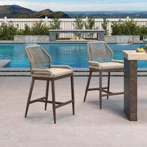 PURPLE LEAF Patio Sunbrella Counter Height Bar Stools 24" H Set of 2 Modern Rattan Bar Chairs Aluminum Stool Outdoor Wicker Barstools with Back and Cushion for Garden Kitchen Island