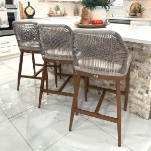 PURPLE LEAF Patio Sunbrella Counter Height Bar Stools 24" H Set of 2 Modern Rattan Bar Chairs Aluminum Stool Outdoor Wicker Barstools with Back and Cushion for Garden Kitchen Island