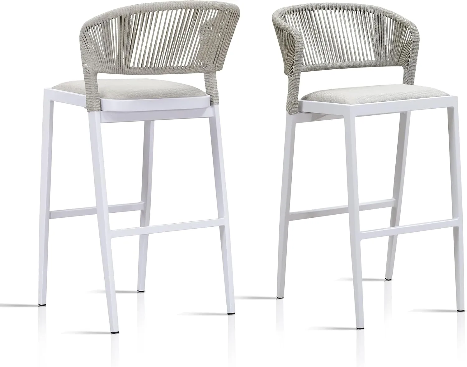 PURPLE LEAF Two Pack Bar Stools Patio Bar Stools with Back Aluminum Bar Height Stools Wicker White Barstools