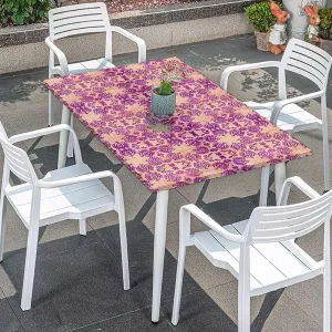 Purple Salmon Tablecloth Elastic Edge Fitted Flower Featured Classic Damask Theme Picnic Fitted Tablecloth Rectangle Table Cover Damask Fits up 5 Foot Tables