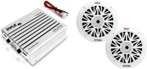 Pyle Hydra Marine Amplifier Upgraded Elite Series 400 Watt 4 Channel Audio Amplifier & 6.5 Inch Dual Marine Speakers - 2 Way Waterproof and Weather Resistant Outdoor Audio Stereo Sound System