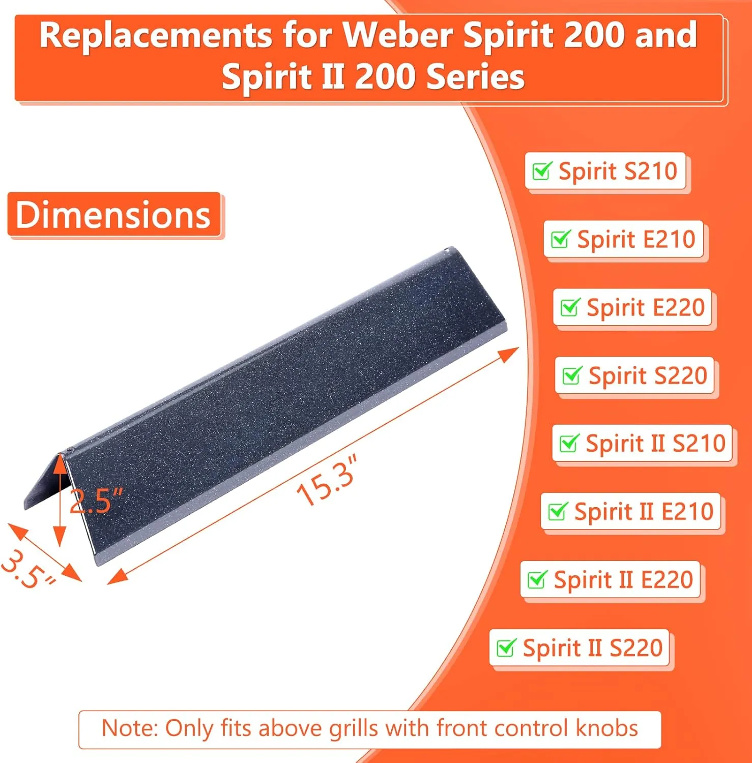 QuliMetal 15.3" Flavorizer Bars for Weber Spirit E-210, Spirit 200, GS4 Spirit II 200, Spirit II E-210 Series Grills with Front-Mounted Control, Porcelain Steel Replacements for Weber 7635 67045