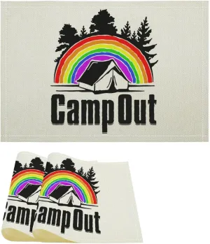 Rainbow Travel Camp Out Linen Placemats Washable Non-Slip Heat Resistant Place Mats for Kitchen Dining Table Decoration