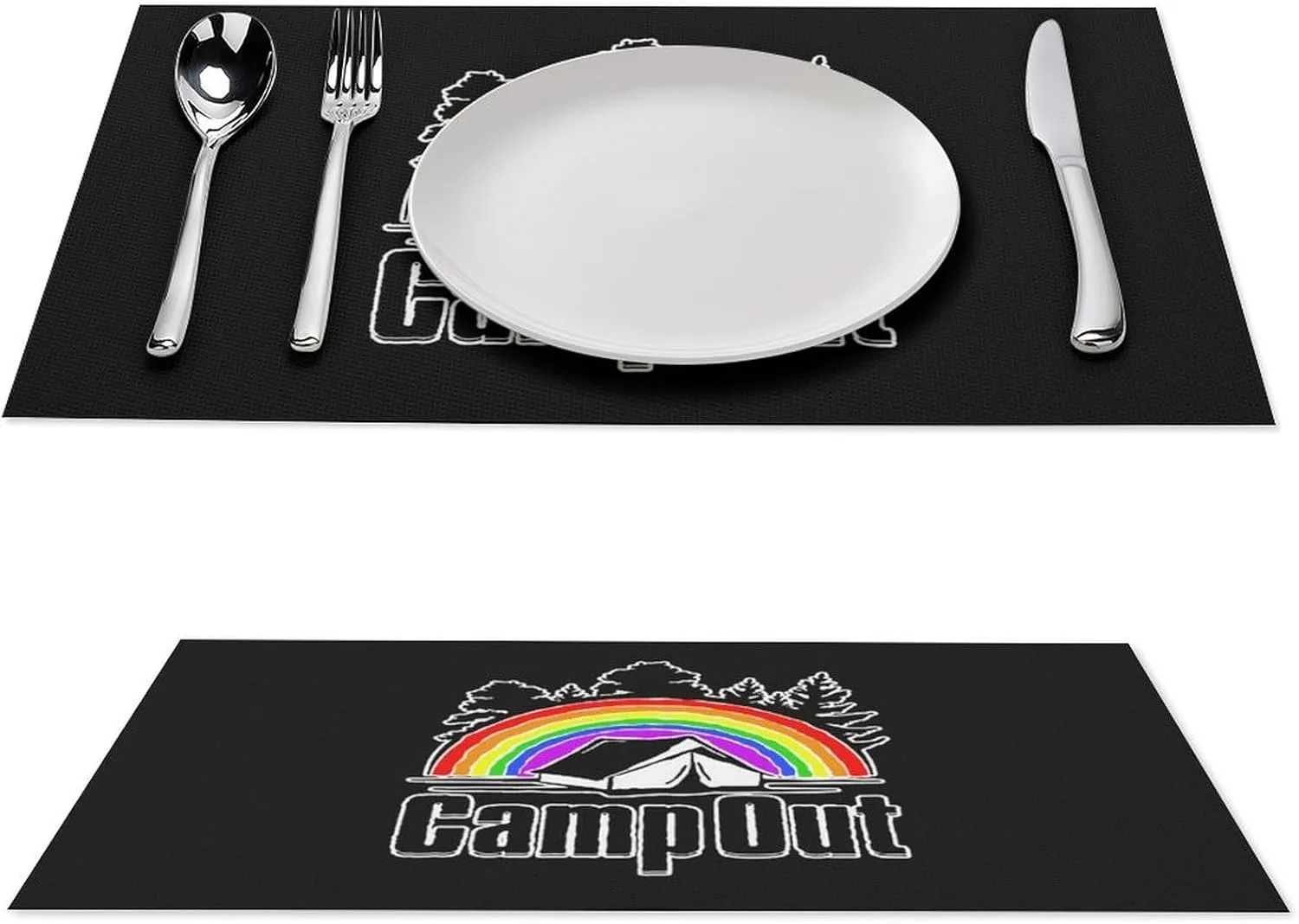 Rainbow Travel Camp Out PVC Placemats Washable Non-Slip Heat Resistant Place Mats for Kitchen Dining Table Decoration 2 PCS