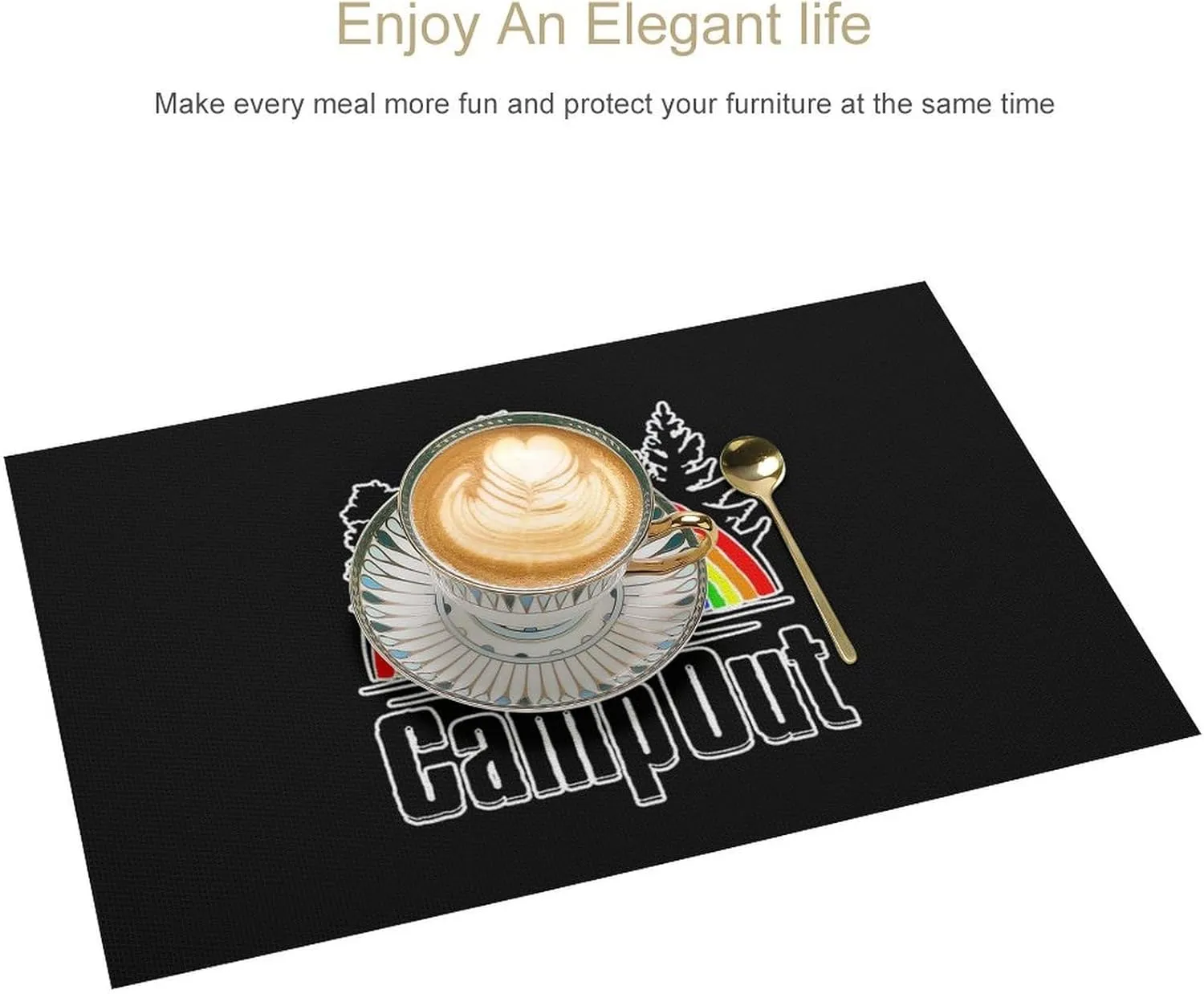 Rainbow Travel Camp Out PVC Placemats Washable Non-Slip Heat Resistant Place Mats for Kitchen Dining Table Decoration 2 PCS