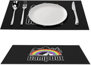 Rainbow Travel Camp Out PVC Placemats Washable Non-Slip Heat Resistant Place Mats for Kitchen Dining Table Decoration 2 PCS
