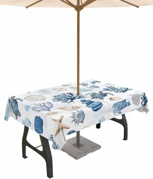 Rectangle Outdoor Tablecloth with Umbrella Hole 60"x84", Blue Sea Turtle Shell Ocean Theme Summer Table Cloth with Zipper, Waterproof Protect Table Covers for Dining Garden Courtyard Patio Camping