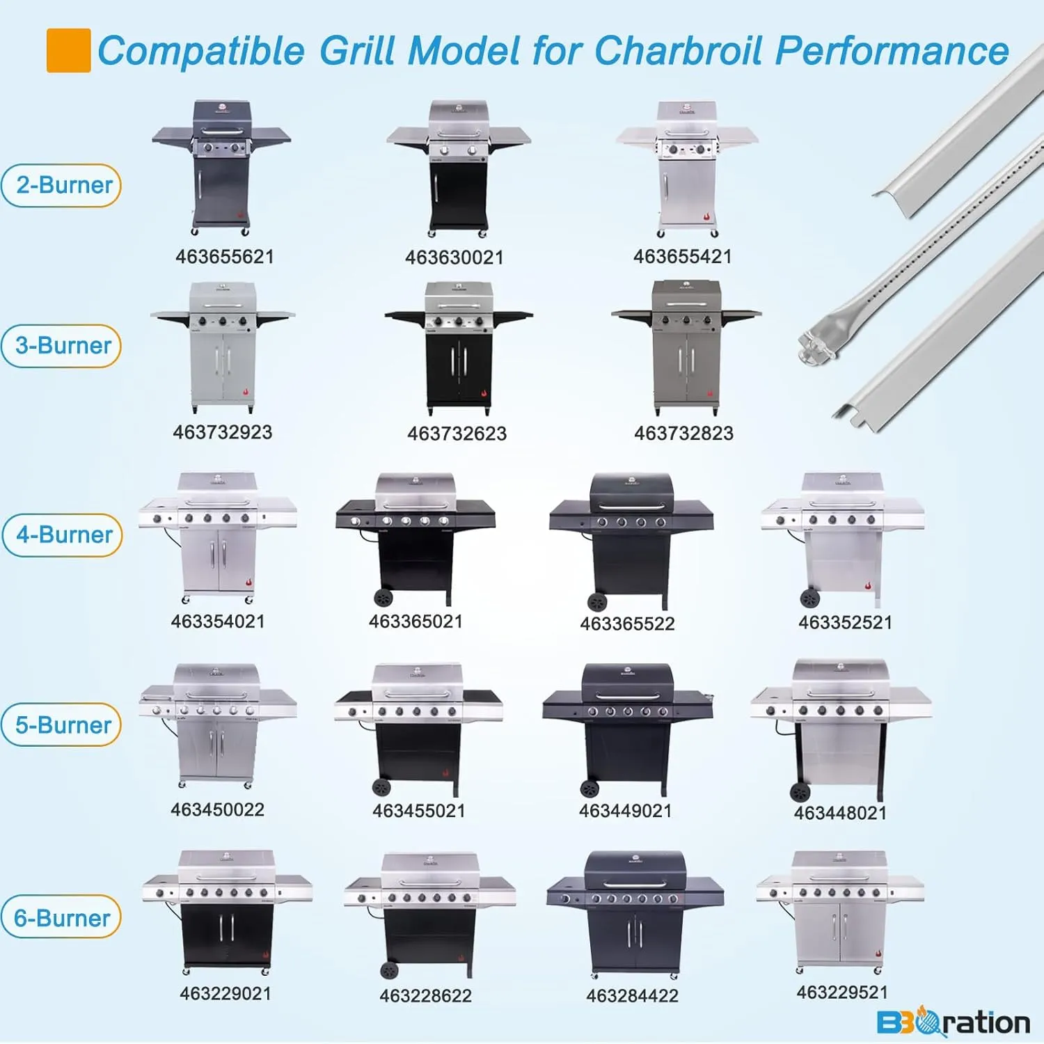 Replacement Parts for Charbroil Performance 5-Burner 463448021 463449021 463450022 463451022 463455021 463456022 463458021, Burner and Heat Plate for Charbroil Grill Replacement Parts