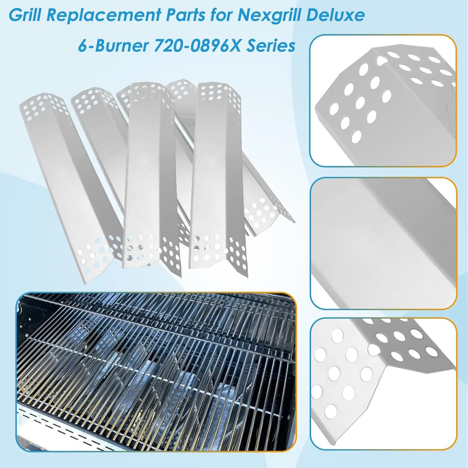 Replacement Parts for Nexgrill 720-0896B 720-0896E 720-0896X 720-0896C Deluxe 6-Burner Gas Grills, Cooking Grate, Grill Heat Shield Tent and Burner for Nexgrill Replacement Parts 6 Burner