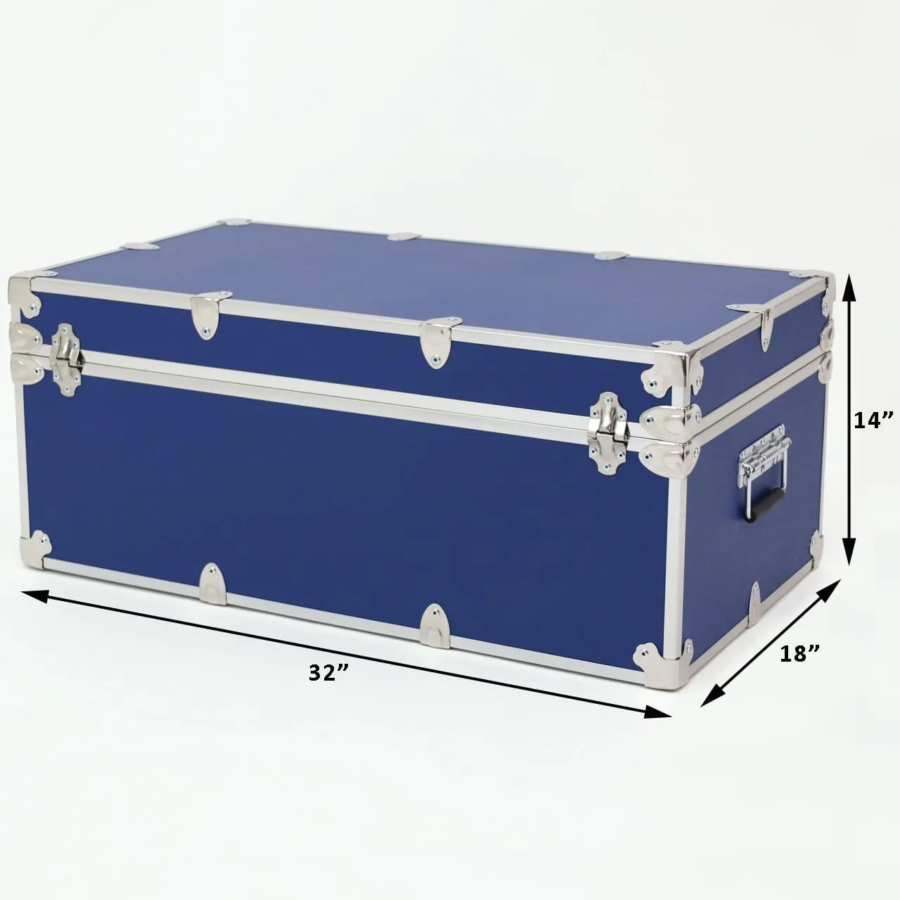 Rhino Trunk & Case Large Essential Summer Camp Trunk with Wheels - Camping Storage Chest - Ideal Footlocker for Campers - Strong 1000  Pound Sitting Capacity Trunks 32"x18"x14" (Royal Blue)