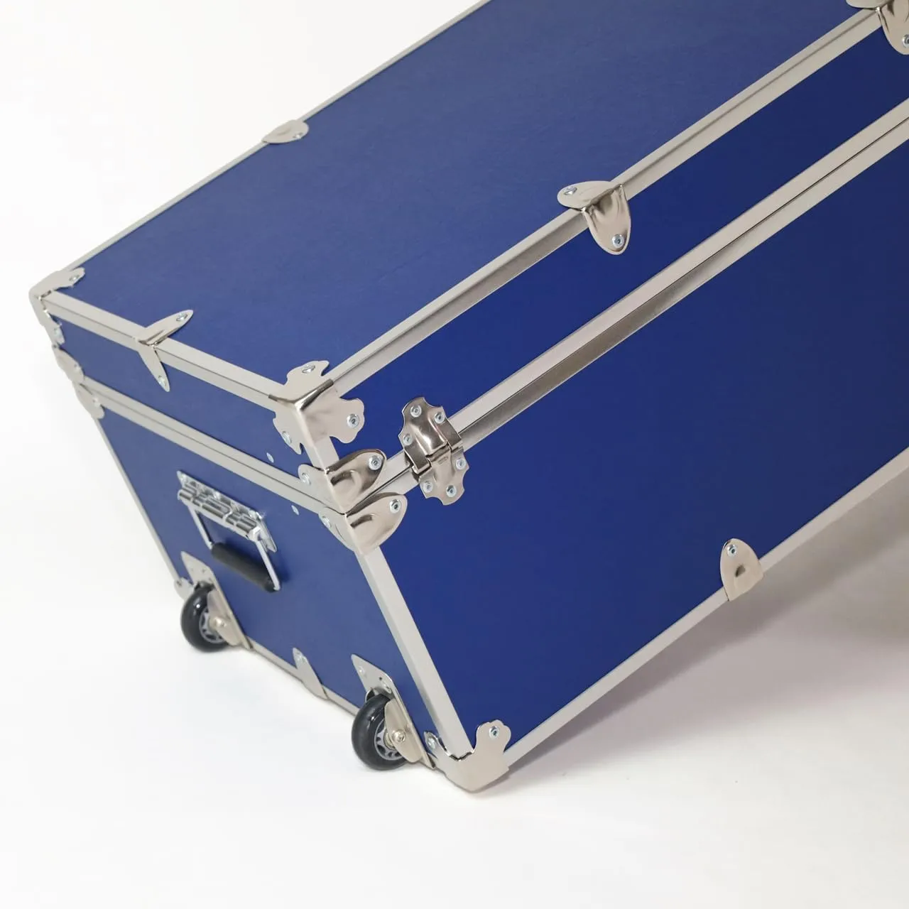 Rhino Trunk & Case Large Essential Summer Camp Trunk with Wheels - Camping Storage Chest - Ideal Footlocker for Campers - Strong 1000  Pound Sitting Capacity Trunks 32"x18"x14" (Royal Blue)