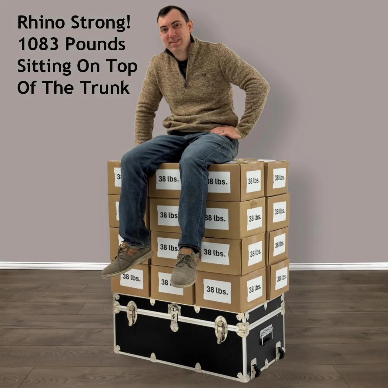 Rhino Trunk & Case Large Essential Summer Camp Trunk with Wheels - Camping Storage Chest - Ideal Footlocker for Campers - Strong 1000  Pound Sitting Capacity Trunks 32"x18"x14" (Royal Blue)