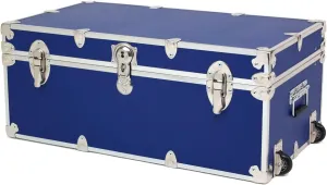 Rhino Trunk & Case Large Essential Summer Camp Trunk with Wheels - Camping Storage Chest - Ideal Footlocker for Campers - Strong 1000  Pound Sitting Capacity Trunks 32"x18"x14" (Royal Blue)