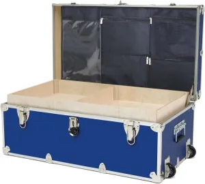 Rhino Trunk & Case Large Essential Summer Camp Trunk with Wheels, Tray & Lid Organizer, Camping Footlocker Storage Chest, Strong 1000  Pound Sitting Capacity Campers Trunks 32"x18"x14"