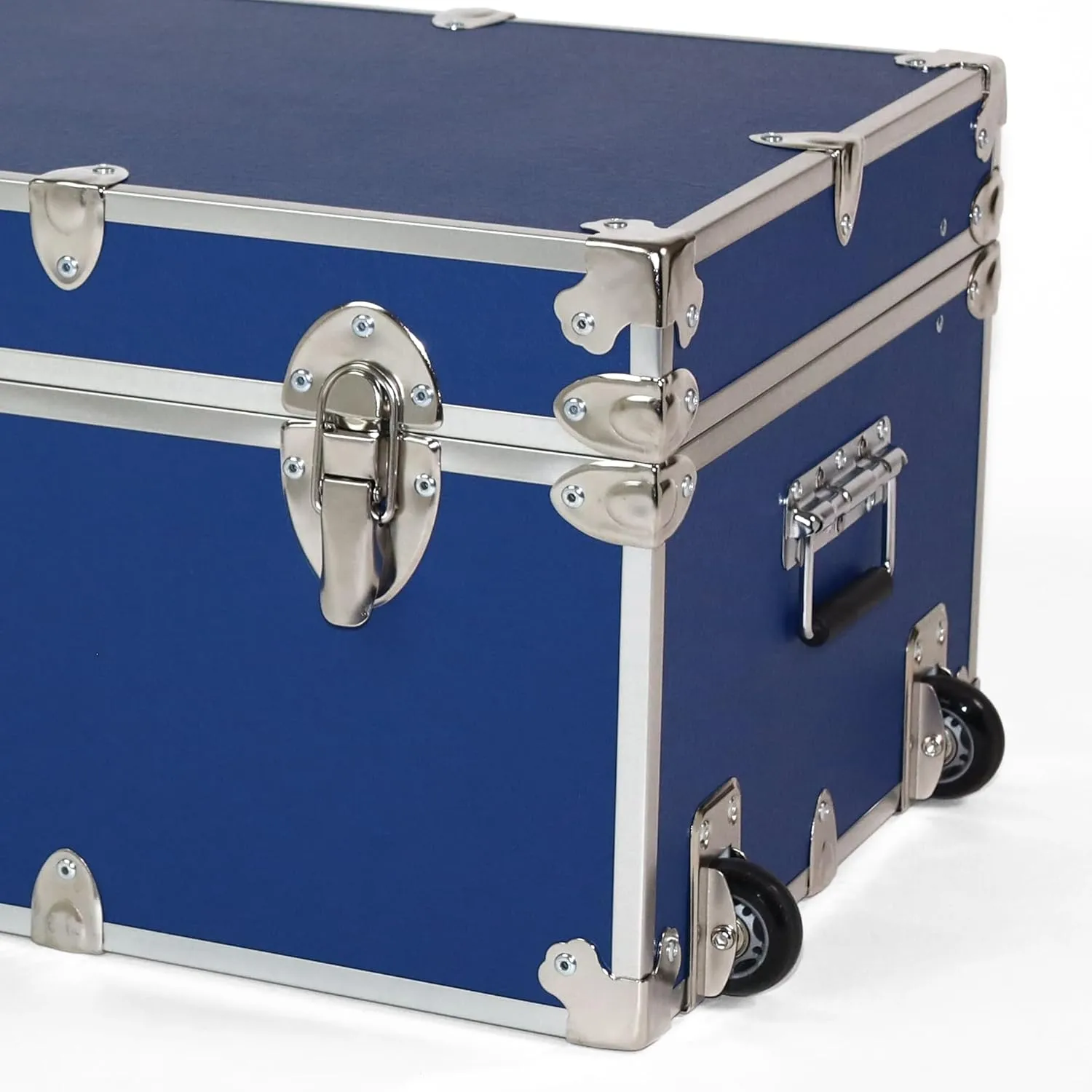 Rhino Trunk & Case Large Essential Summer Camp Trunk with Wheels, Tray & Lid Organizer, Camping Footlocker Storage Chest, Strong 1000  Pound Sitting Capacity Campers Trunks 32"x18"x14"