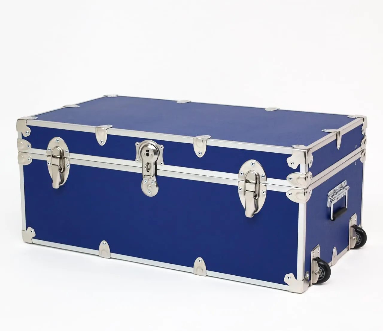 Rhino Trunk & Case Large Essential Summer Camp Trunk with Wheels, Tray & Lid Organizer, Camping Footlocker Storage Chest, Strong 1000  Pound Sitting Capacity Campers Trunks 32"x18"x14"