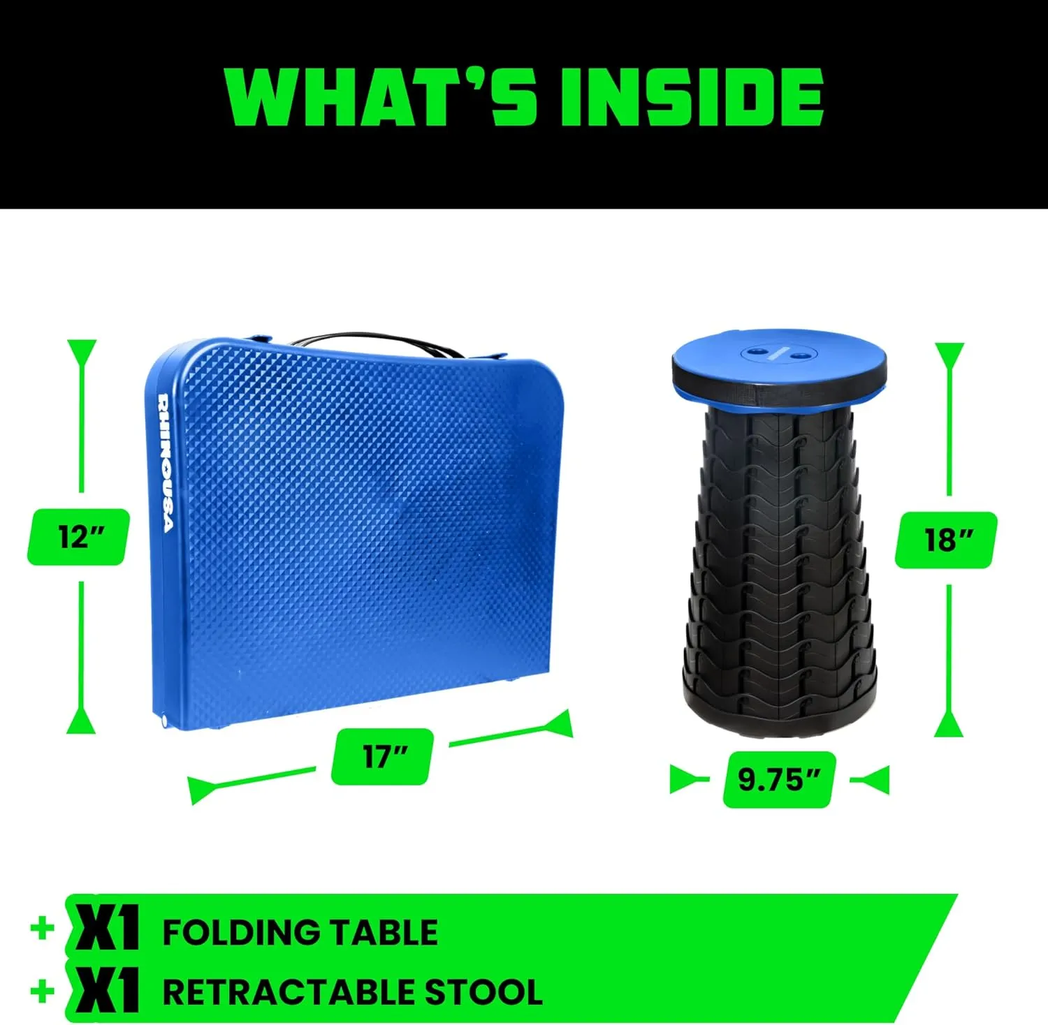 Rhino USA Portable Camping Table and Stool Set - Lightweight Foldable Camp Tables with Net for Beach Trips, Fishing, Picnic, Cooking & Much More (Blue)