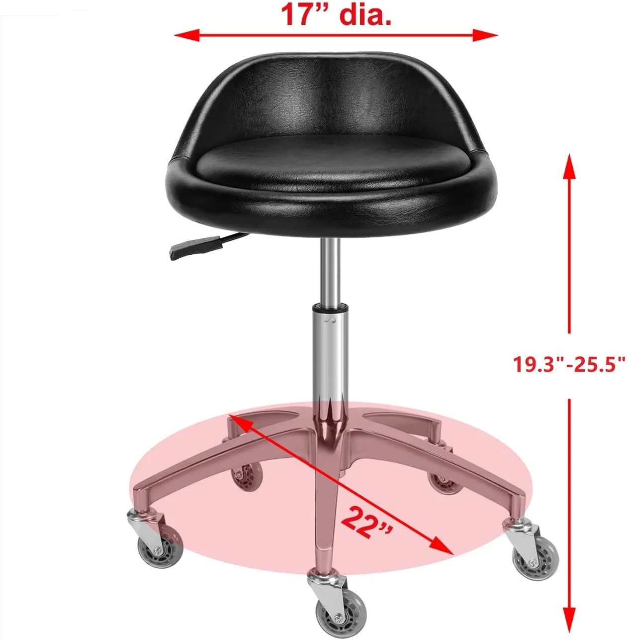 Rolling Salon Stool Chair with Back Support - Height Adjustable Hydraulic Stool with Wheels - Heavy Duty Swivel Stools 400lb Capacity for Home Salon Facial Spa Massage Clinic and Work Bench (Black)