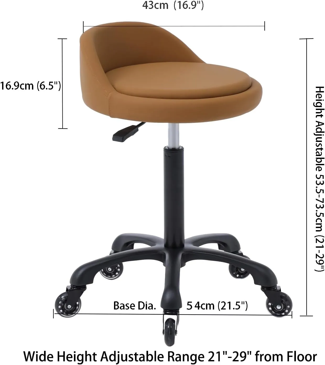 Rolling Salon Stool Chair with Back Support Hydaulic Height Adjustable on Swivel Wheels Heavy Duty for Hair Cutting Esthetician Tatto Beauty Spa Bar Lab Clinic Kitchen Office Home (Camel)