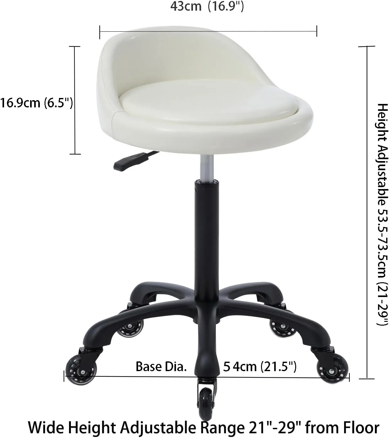 Rolling Salon Stool Chair with Back Support Hydaulic Height Adjustable on Swivel Wheels Heavy Duty for Hair Cutting Esthetician Tatto Beauty Spa Bar Lab Clinic Kitchen Office Home (White)