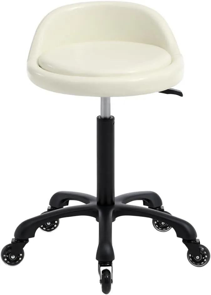 Rolling Salon Stool Chair with Back Support Hydaulic Height Adjustable on Swivel Wheels Heavy Duty for Hair Cutting Esthetician Tatto Beauty Spa Bar Lab Clinic Kitchen Office Home (White)