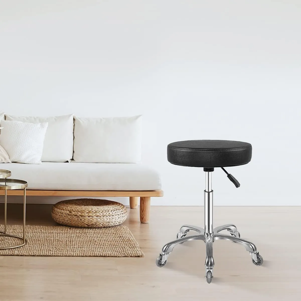 Rolling Stool with Wheels, Heavy Duty Hydraulic Stool for Shop Guitar Lab Tattoo Workbench Medical,Adjustable Massage Swivel Stool Chair (Black)
