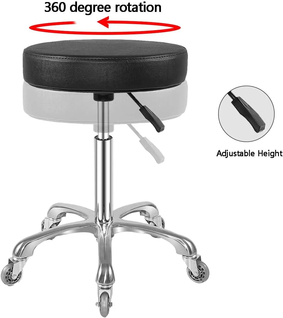 Rolling Stool with Wheels, Heavy Duty Hydraulic Stool for Shop Guitar Lab Tattoo Workbench Medical,Adjustable Massage Swivel Stool Chair (Black)