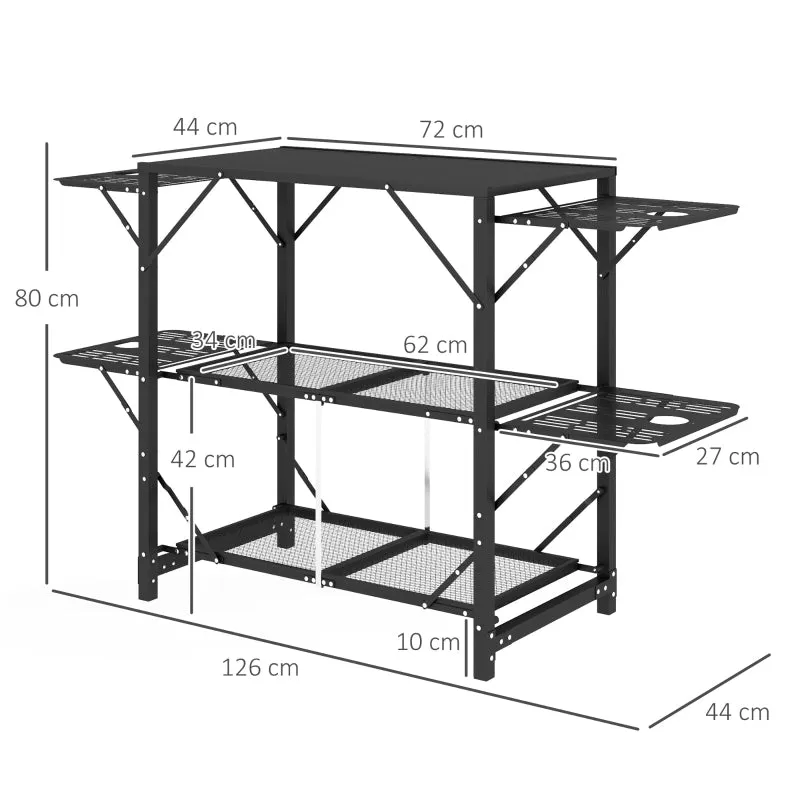 Rootz Camping Table - Picnic Table - Outdoor Kitchen Cabinet - Increased Storage - Compact and Portable - Durable Construction - 126cm x 44cm x 80cm - Black